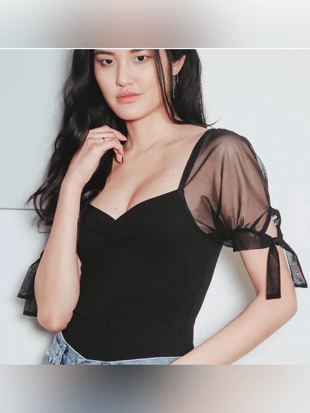 Lulu's Black Sheer Puff-Sleeve Bodysuit